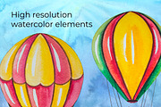 Hot Air Balloons Watercolor Clipart, a Transportation Illustration by AnastasiaWatercolor (Thumbnail 5 of 9)