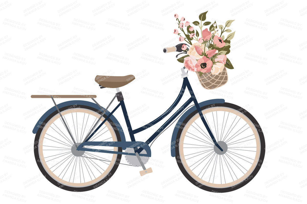 Navy & Blush Floral Bicycle & Extras, an Illustration by Amanda Ilkov (Photo 3 of 5)