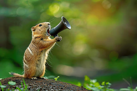 Gopher screams in loudspeaker on green background, an Animal Photo by AlyaAnd