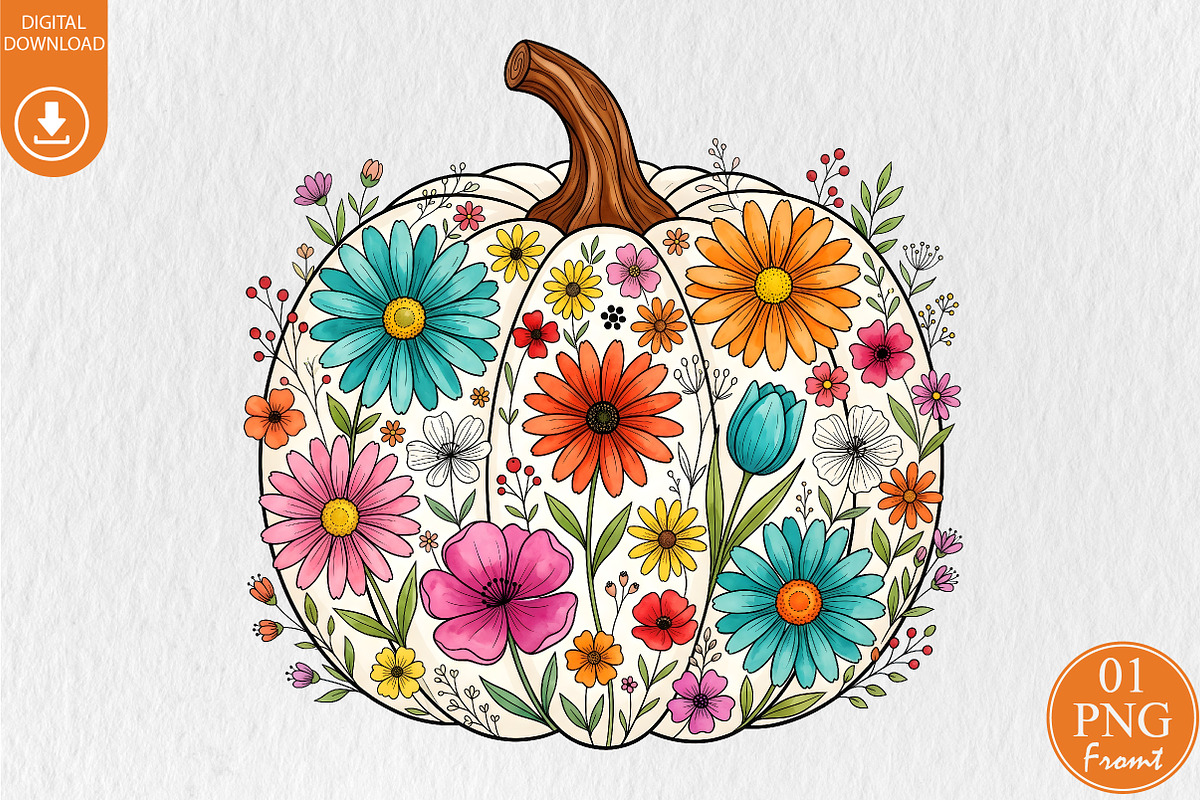 Fall Floral Pumpkin PNG, Autumn, a Seasonal Illustration by Rose Art (Photo 1 of 5)