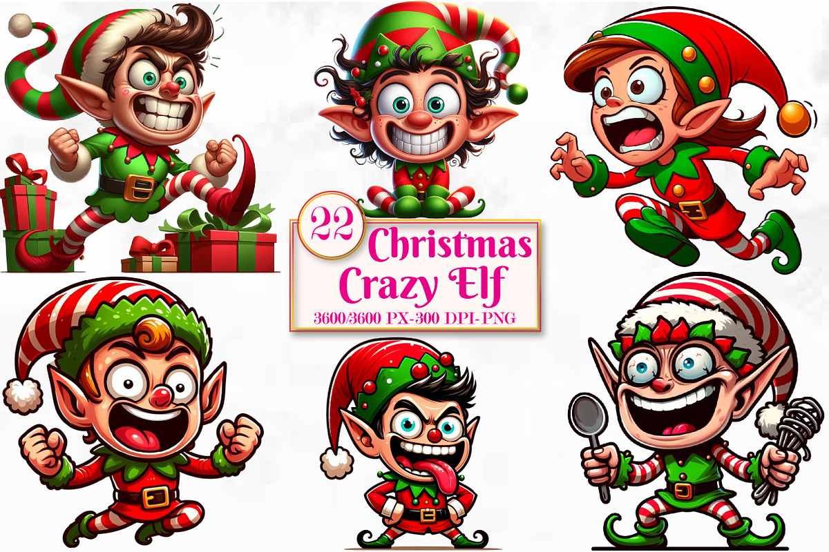 Christmas Crazy Elf PNG Clipart, a Seasonal Illustration by Craft Nest (Photo 1 of 5)