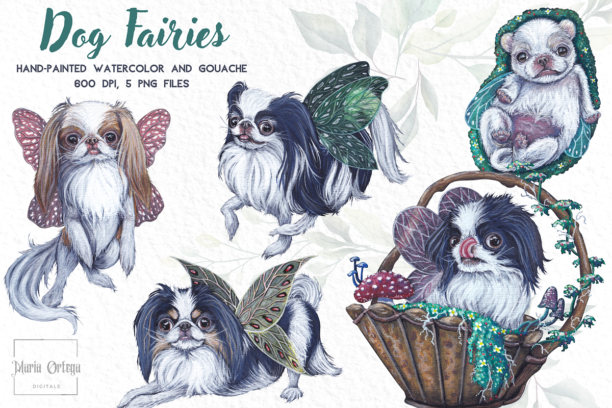 Watercolor and Gouache Dog Fairies, an Illustration by MariaOrtegaDigitals (Photo 1 of 7)