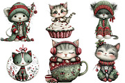 Whimsical Christmas Cats Clipart, an Illustration by DreamArtGraphic (Thumbnail 3 of 4)
