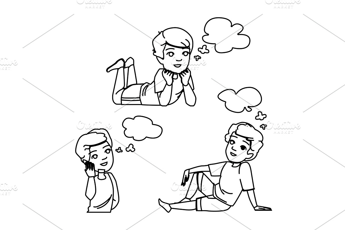 fun dreaming kid boy vector, a Person Illustration by pikepicture