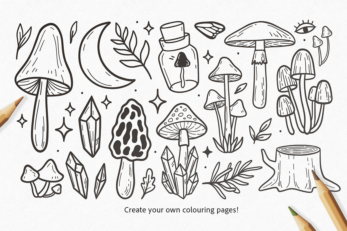 Magic mushrooms line art, a Food Illustration by harmonia_green_art (Photo 11 of 11)