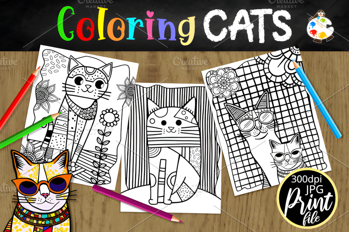 Patchwork Cat Portrait Coloring Page, an Animal Illustration by Coco Bloom (Photo 1 of 4)