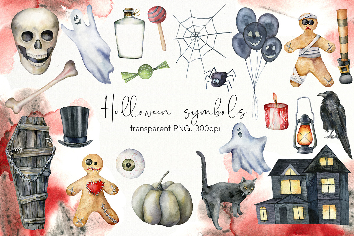 Watercolor Halloween night clipart, a Decorative Illustration by Yuliya Derbisheva (Photo 3 of 11)