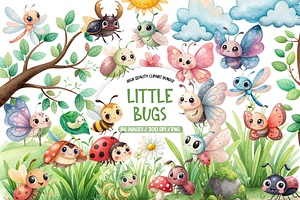 Watercolor Bug Clipart Bundle, an Illustration by TatiMockup