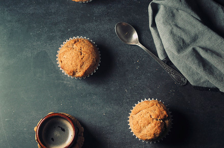 Delicious homemade vegan banana muffins close-up.