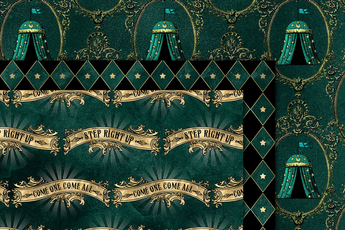 Teal and Gold Circus Digital Paper, a Pattern Graphic by Digital Curio