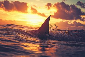 Shark fin breaks through waves in oc, a Photo by Iftikhar Alam
