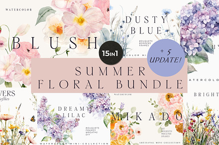 Summer Watercolor Floral Bundle, a Decorative Illustration by Lana Elanor