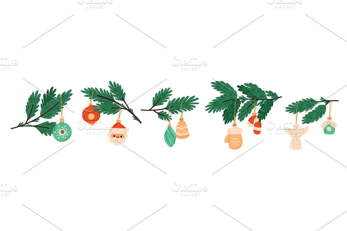 Cartoon Christmas branches with toys, an Object Illustration by Vectorbuum