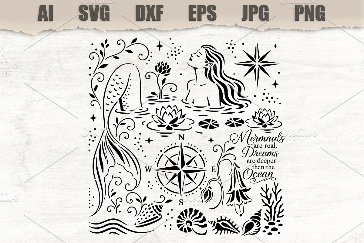 Stencil Mermaid Ocean Dreams, an Object Illustration by MARYCRAFTIRIA (Photo 1 of 3)
