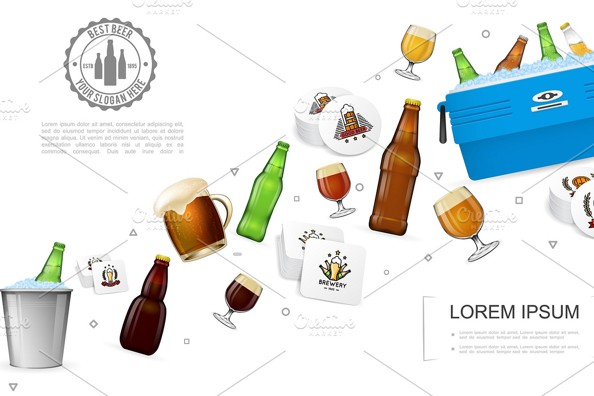 Realistic brewery colorful template, a Decorative Illustration by Microvector