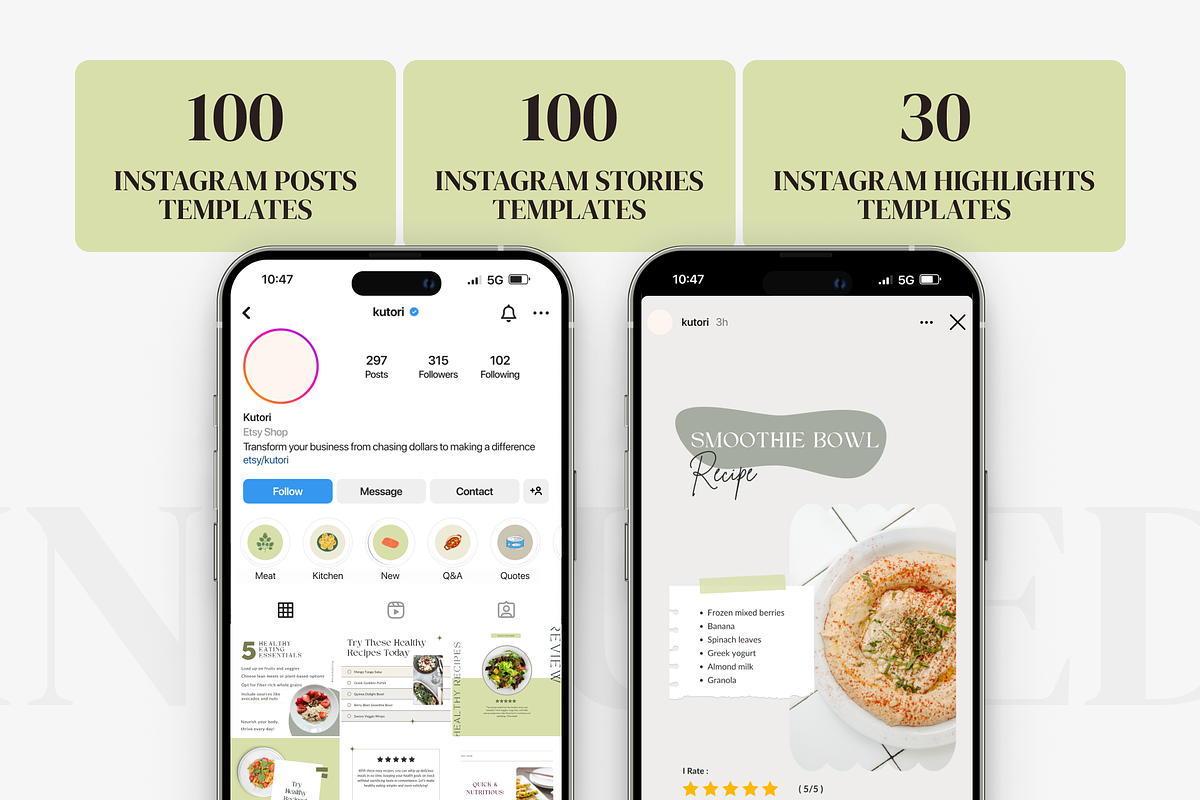 Minimal Food Canva Instagram Set, a Social Media Template by VeliusCreativeStudio (Photo 2 of 10)