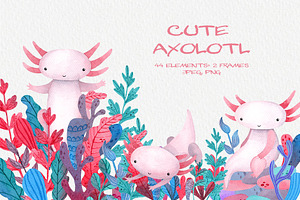 Cute Watercolor Pink Axolotl