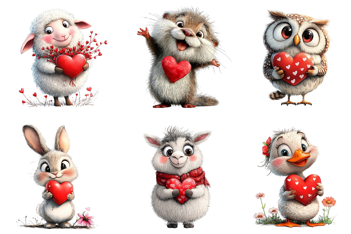 Valentine's Cute Animals Clipart, an Illustration by Dream Creation (Photo 3 of 7)