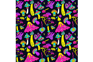 Acid Mushrooms Seamless Pattern