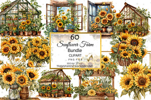 Watercolor Sunflower Farm Clipart