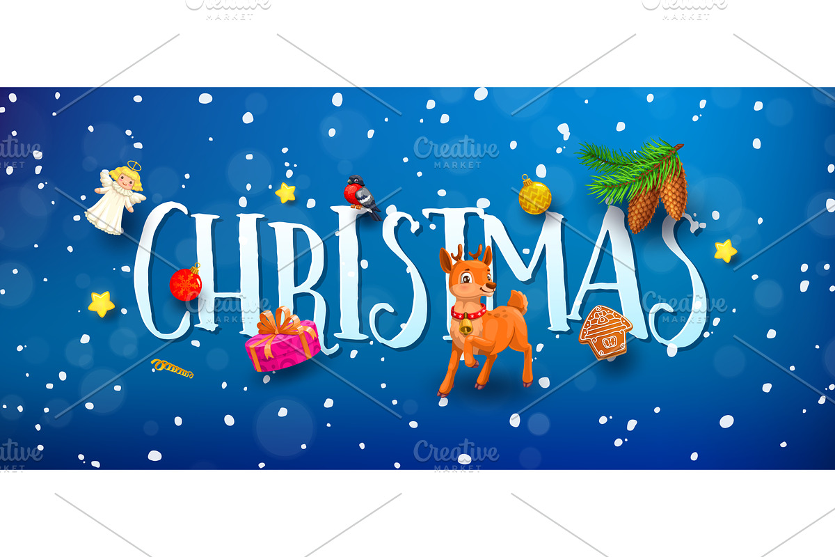Christmas 3d banner with deer, a Decorative Illustration by Vector Tradition (Photo 1 of 3)