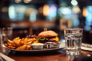 Delicious burger and fries on table, a Photo by Beautiful things