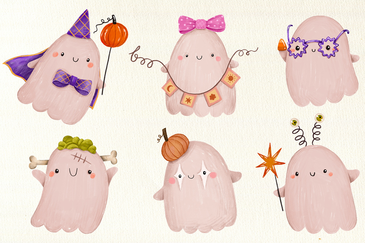 Cute Halloween Ghost Clipart Set, a Seasonal Illustration by the_myro (Photo 3 of 9)