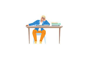 Tired student falling asleep while, an Object Illustration by pikepicture