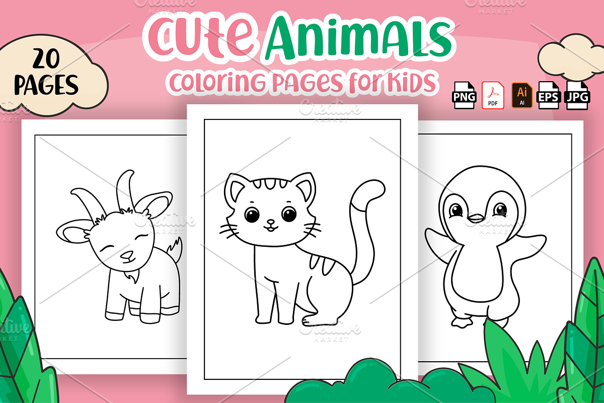 Cute Animals Coloring Pages for Kids, an Animal Illustration by Sultana177 (Photo 1 of 3)