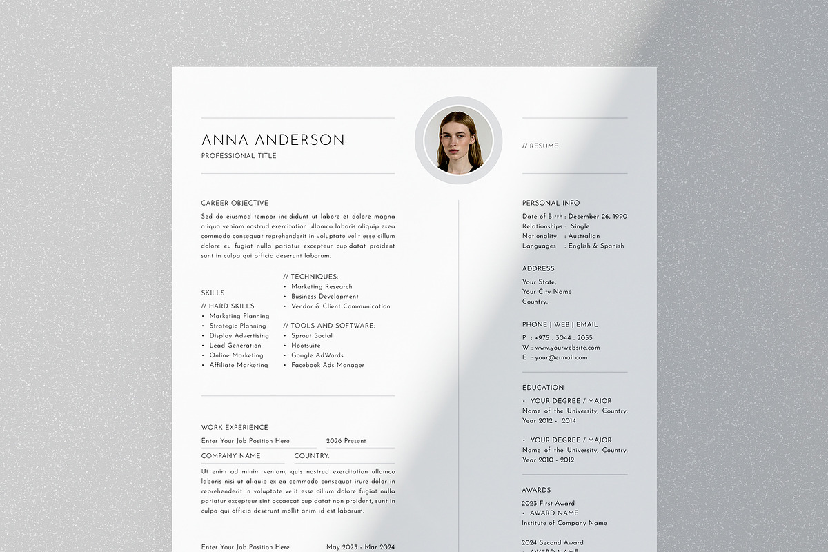 Resume Template, a Resume Template by Designsoul14 (Photo 2 of 6)