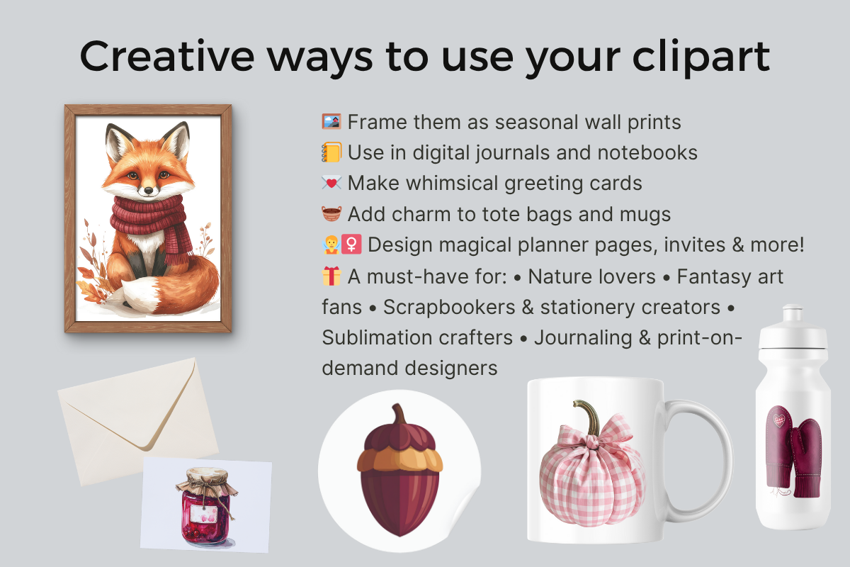 Burgundy Autumn Clipart Bundle, an Object Illustration by Daffodil Dream Studio (Photo 7 of 7)