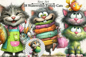 Watercolor Funny Cats Clipart, a Seasonal Illustration by Rose Art