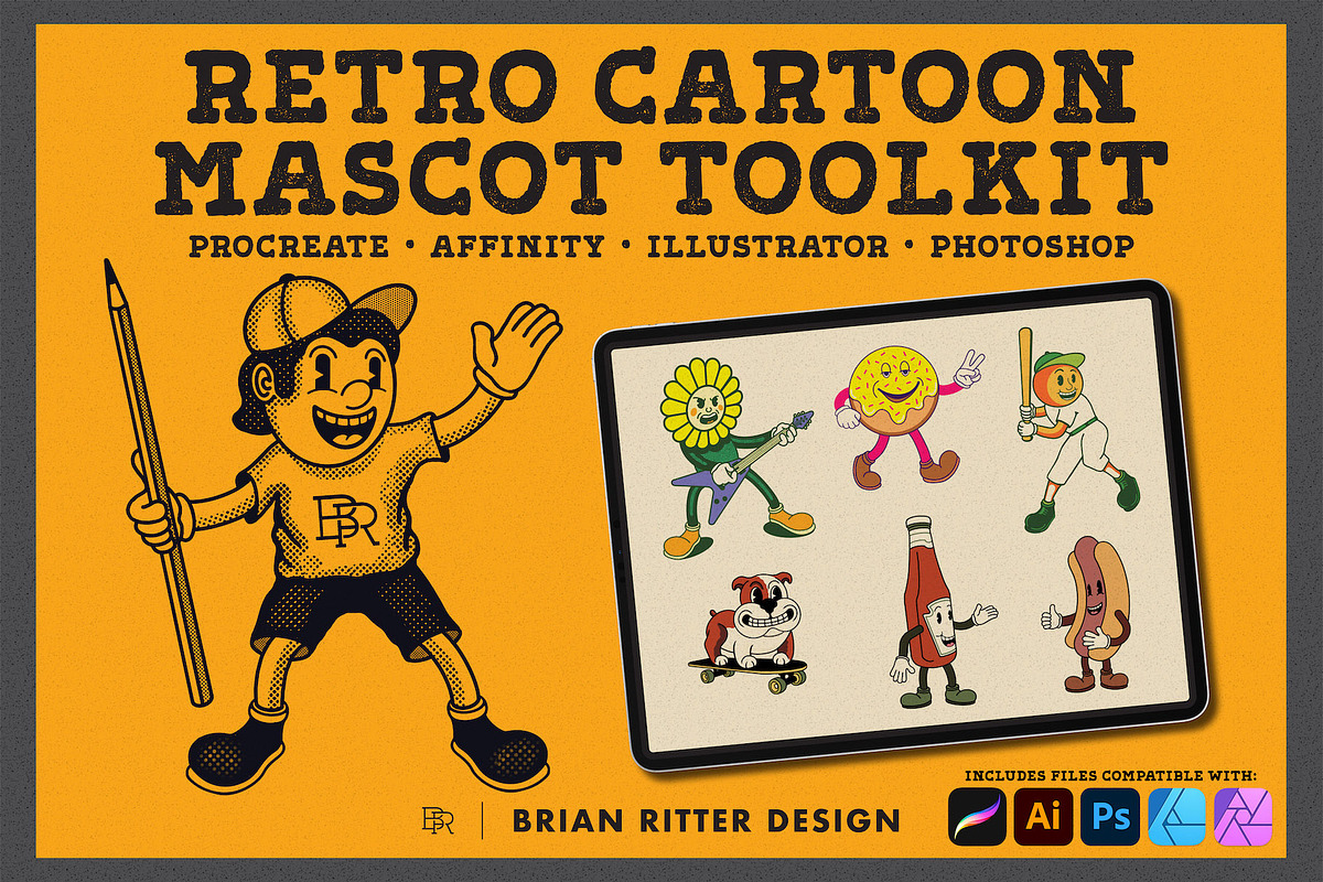 Retro Cartoon Mascot Toolkit, a Brush Add-On by Brian Ritter Design (Photo 1 of 13)