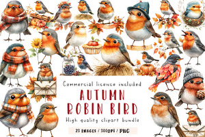 Autumn American Robin Bird Clipart, an Illustration by CreationArt