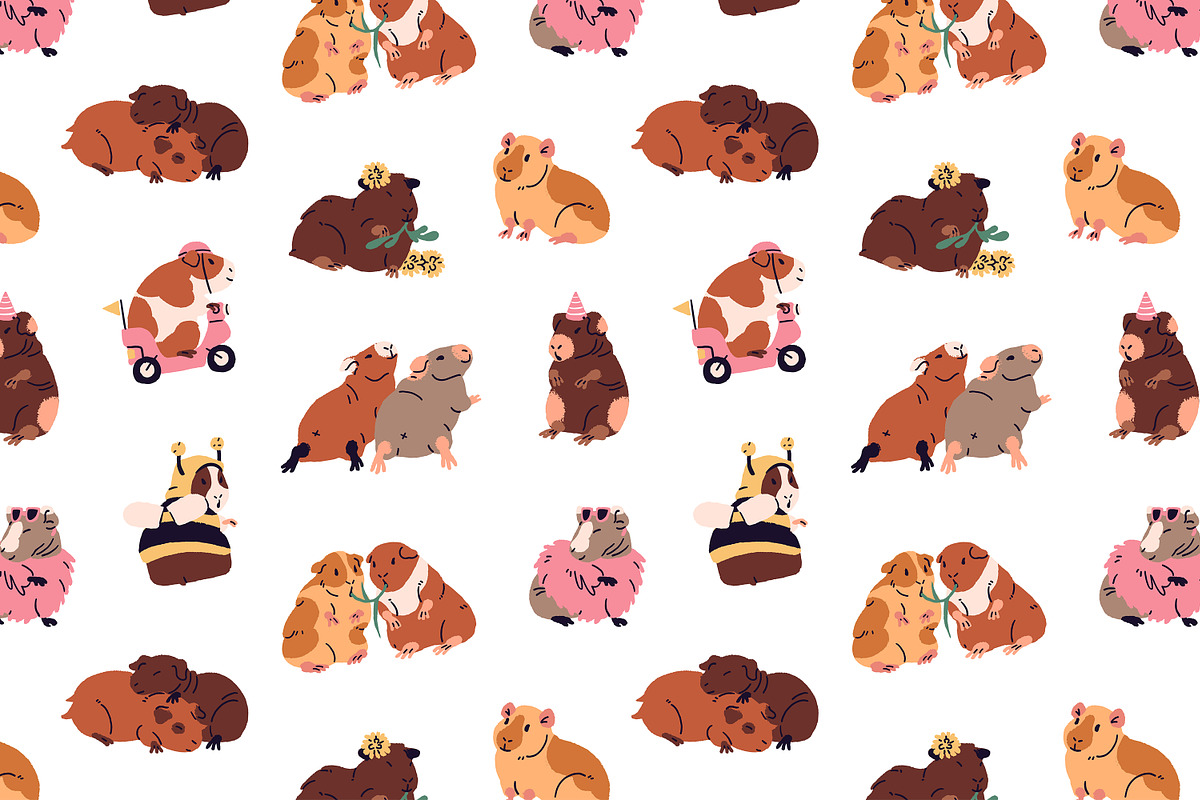 Funny guinea pigs set + patterns, an Animal Illustration by PaperTrident (Photo 4 of 5)