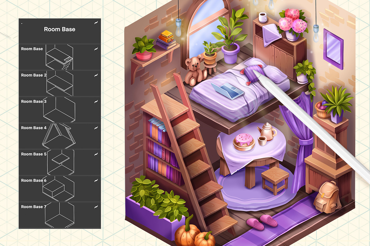 ISOMETRIC INTERIOR PROCREATE CREATOR, a Brush Add-On by AlexandraArt (Photo 4 of 9)