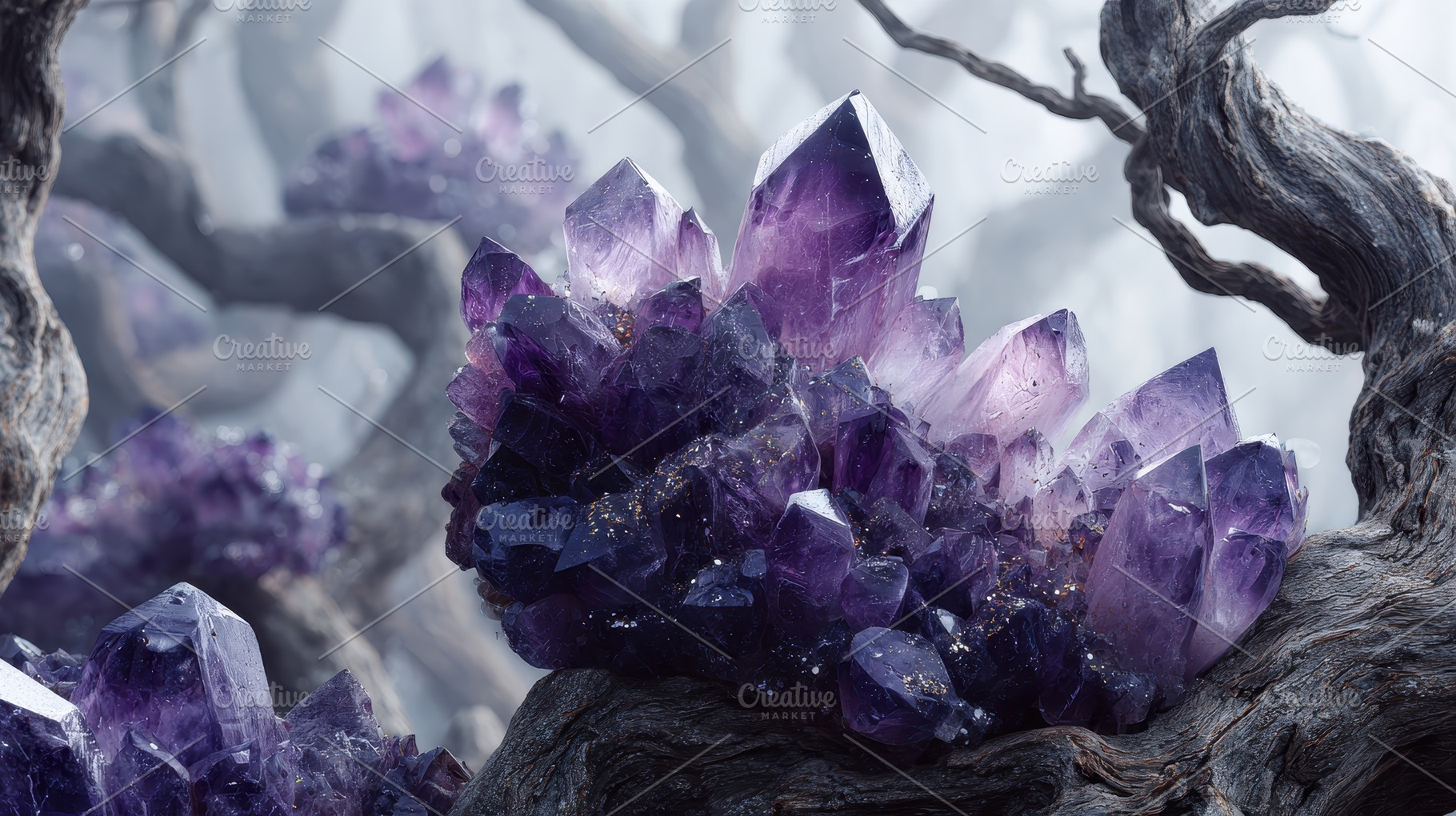 Amethyst Geode Cluster on Ancient Wo, an Abstract Photo by Pixeness Studio