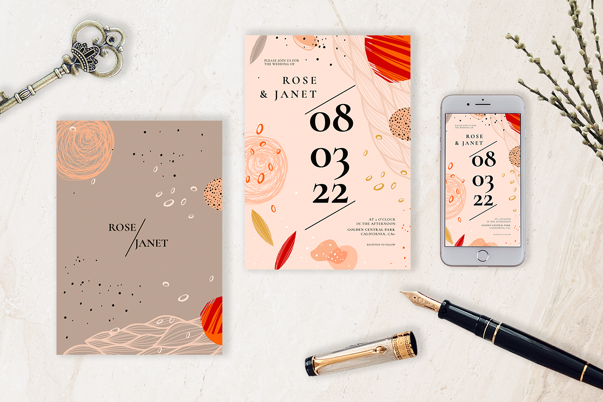 Dusty Abstract Wedding Invitation, an Invitation Template by Lyllopop (Photo 3 of 4)