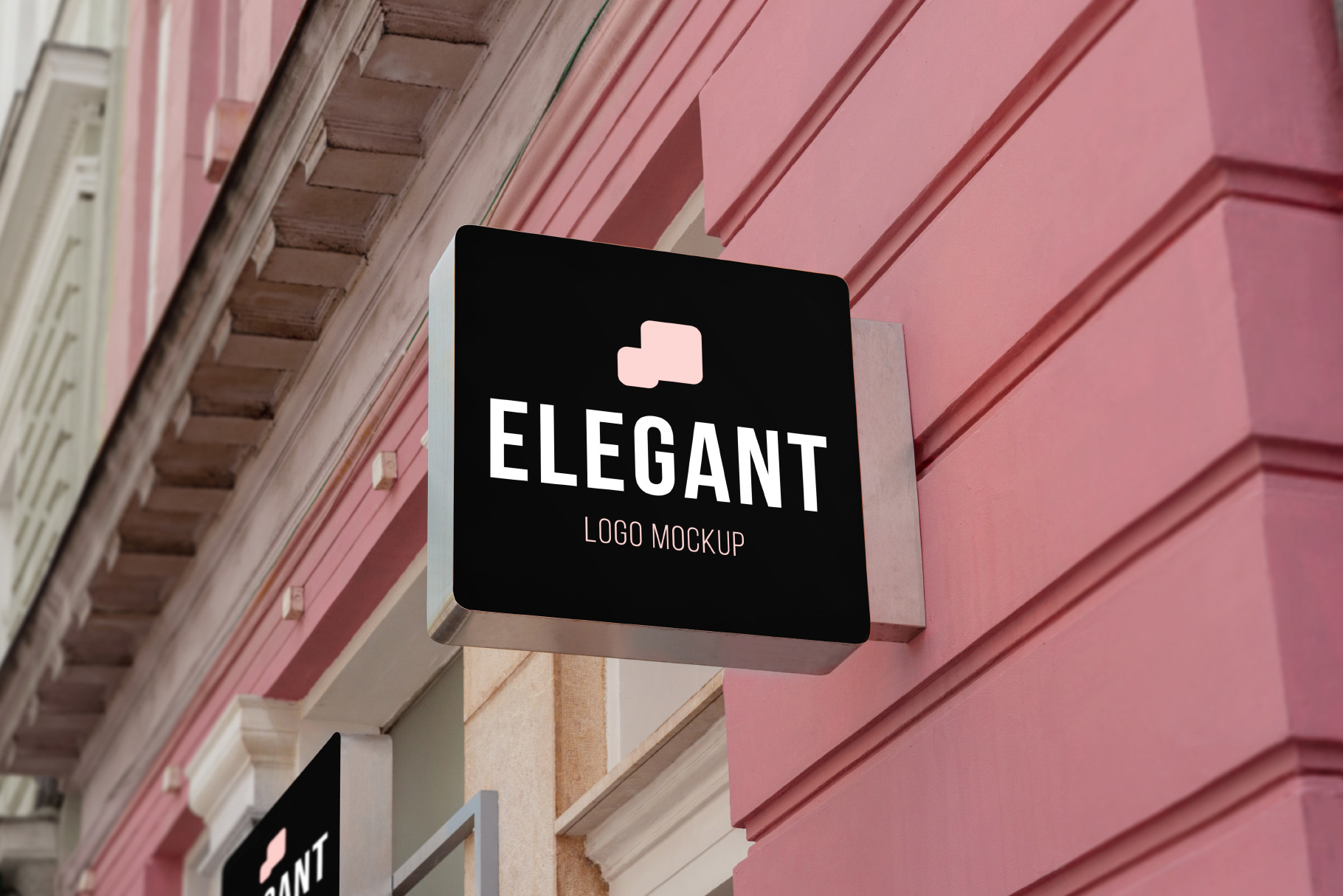 Small square street sign logo mockup, an Advertising Mockup by RSplaneta