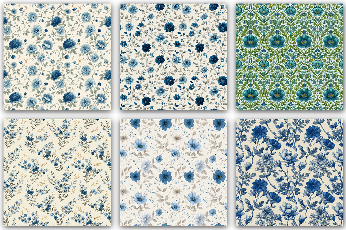 Blue Green Vintage Florals Pattern, a Pattern Graphic by DreamCafeArt (Photo 2 of 7)