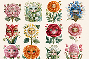 Surreal Flower Faces Clipart& Papers, a Seasonal Illustration by Daring Digies (Thumbnail 3 of 11)