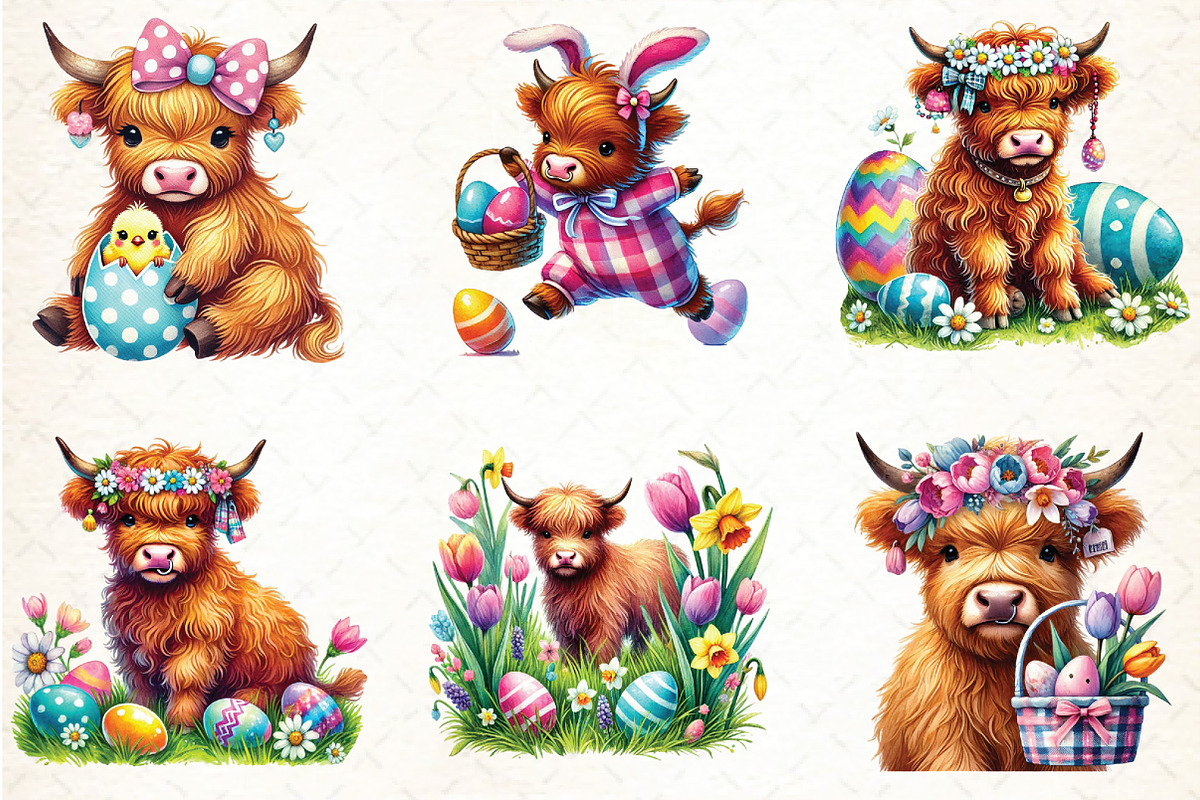 Easter Highland Cow Sublimation, an Illustration by DreamCafeArt (Photo 3 of 5)