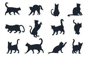 Set Of Silhouettes Of Different Cats