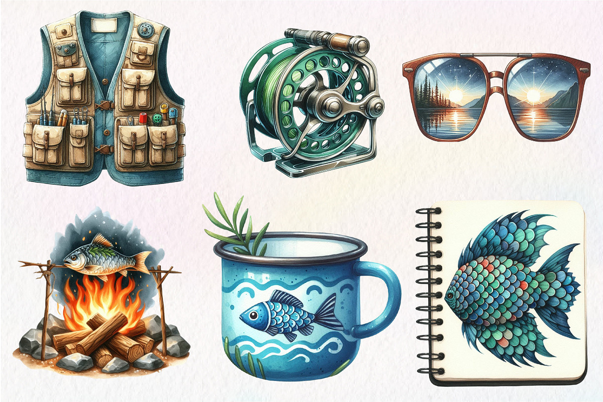 Fisherman Aesthetic Watercolor Clipa, an Illustration by CreationArt (Photo 5 of 5)