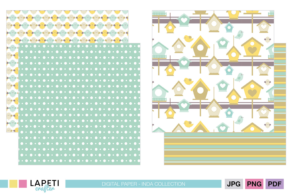 Spring Bird Digital Paper Pack, a Pattern Graphic by Lapeticrafter (Photo 5 of 5)