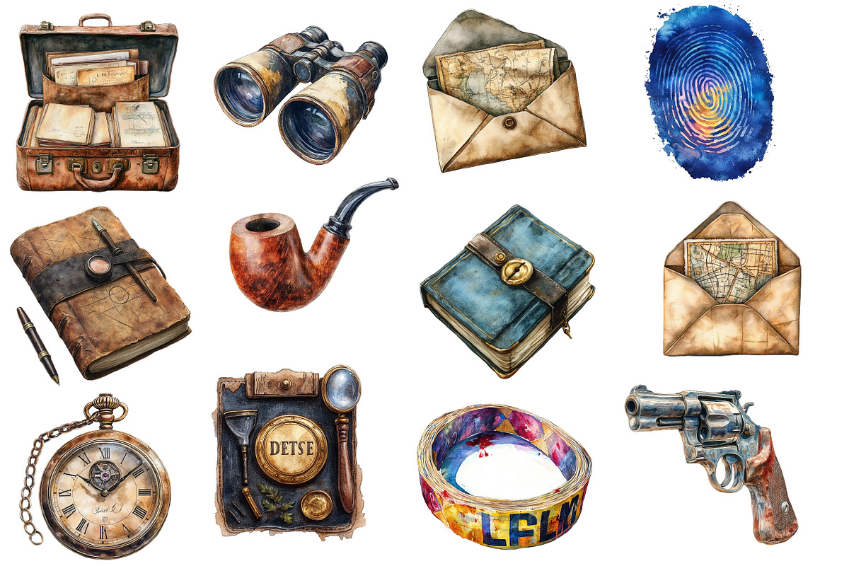Watercolor Detective Toolkit PNG, an Illustration by SinaCreation (Photo 2 of 5)