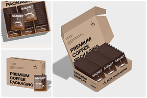 Coffee Sachet with Box Mockup, a Packaging Mockup by Unerispace