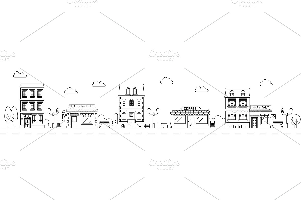 Neighborhood line cityscape, a Work Illustration by Vector Tradition