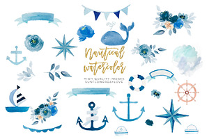 Nautical Watercolor Set Clipart