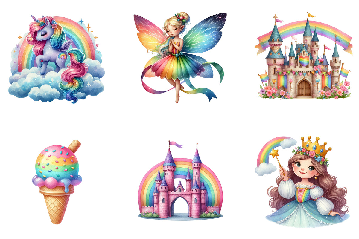 Rainbow Princess Watercolor Clipart, an Illustration by CreationArt (Photo 5 of 7)